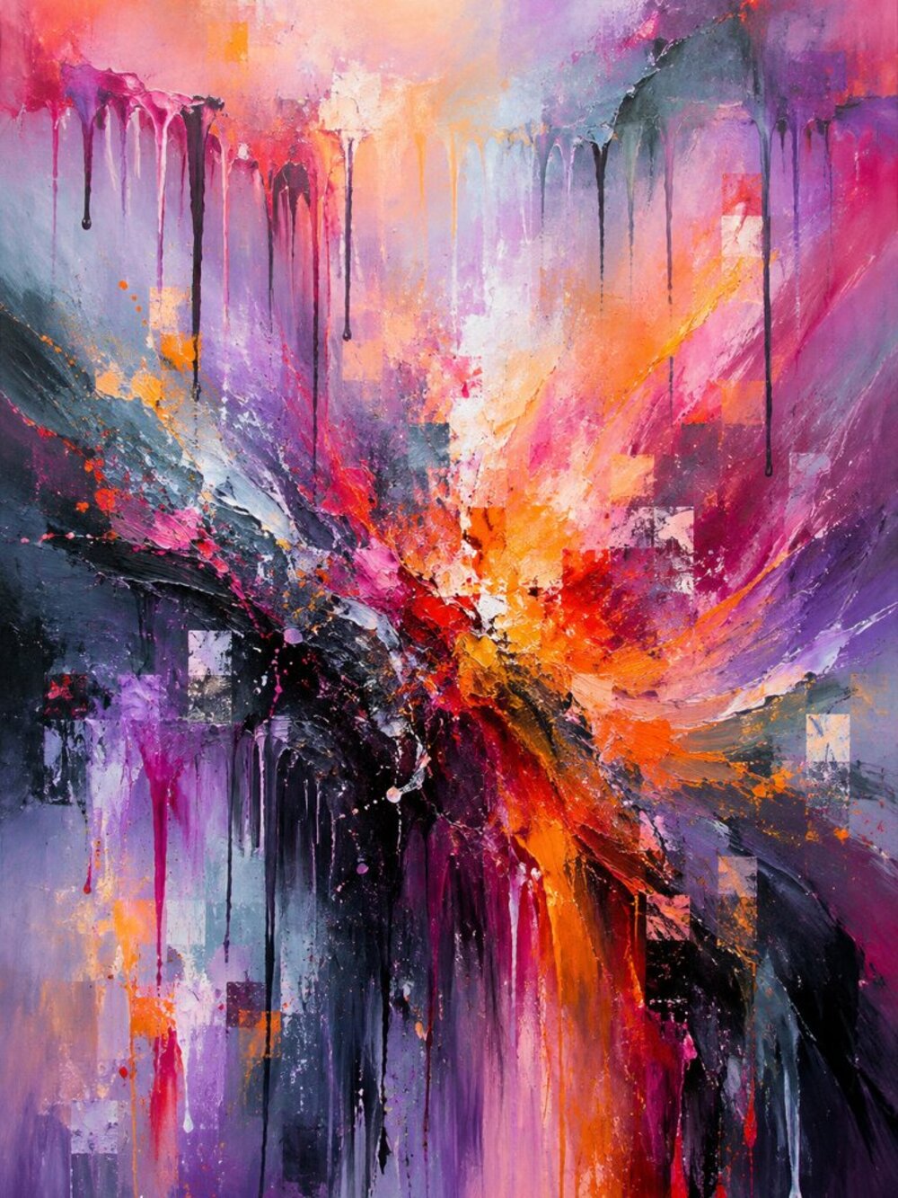 "Supernova Dream" 36x24 Abstract Art Print Purple & Orange Wall Decor